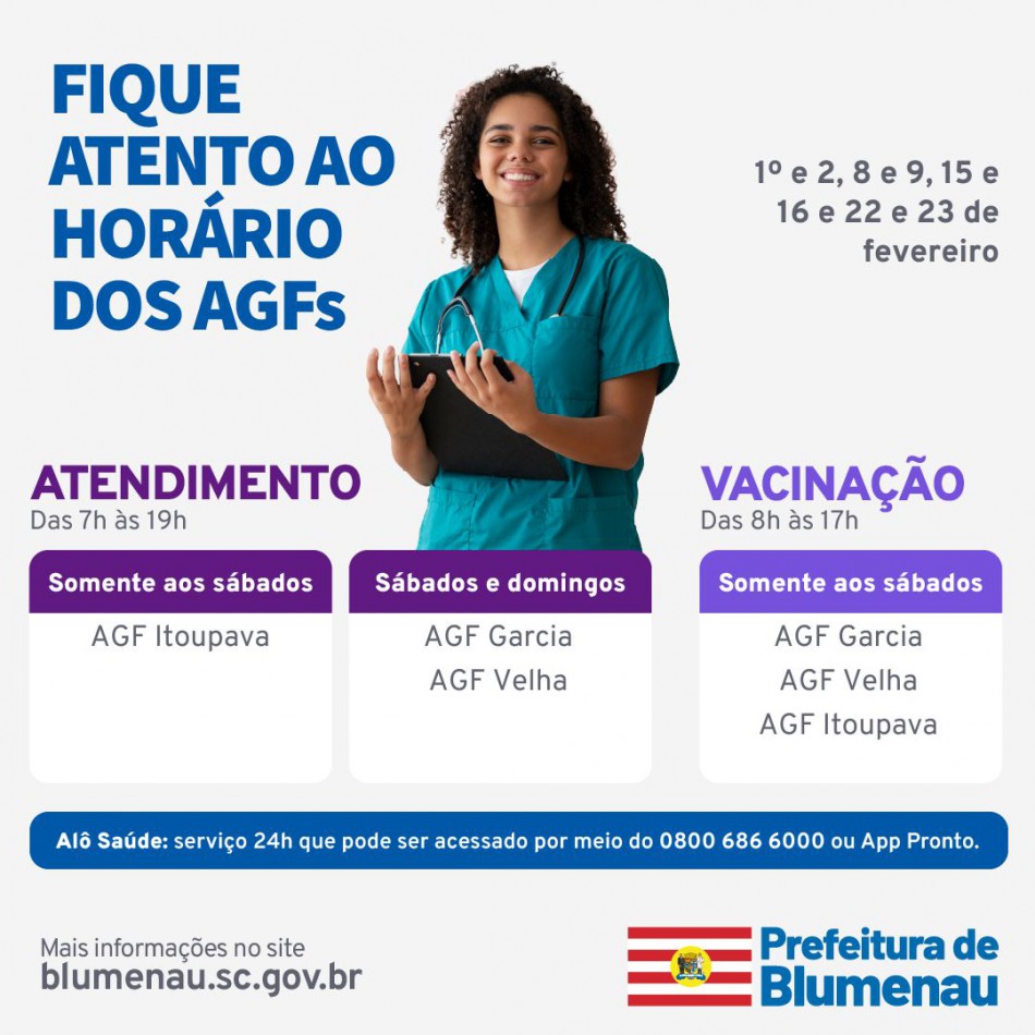 AGFs Garcia, Velha e Itoupava abertos nos fins de semana de fevereiro