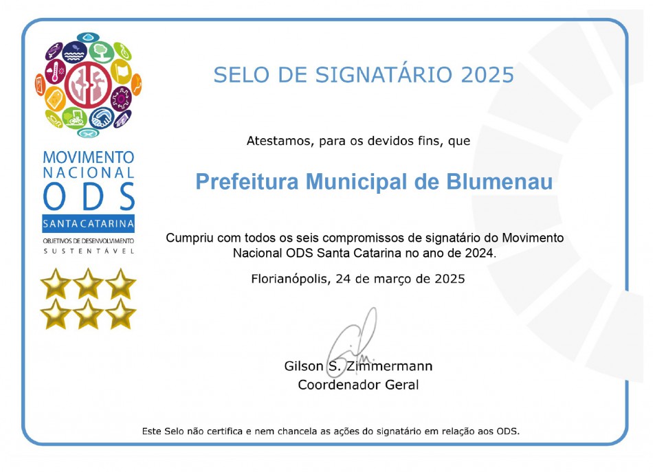 Blumenau recebe nota máxima pelo Movimento ODS em Santa Catarina