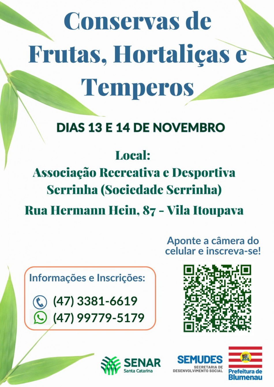 Prefeitura de Blumenau promove curso de conservas de frutas, hortaliças e temperos