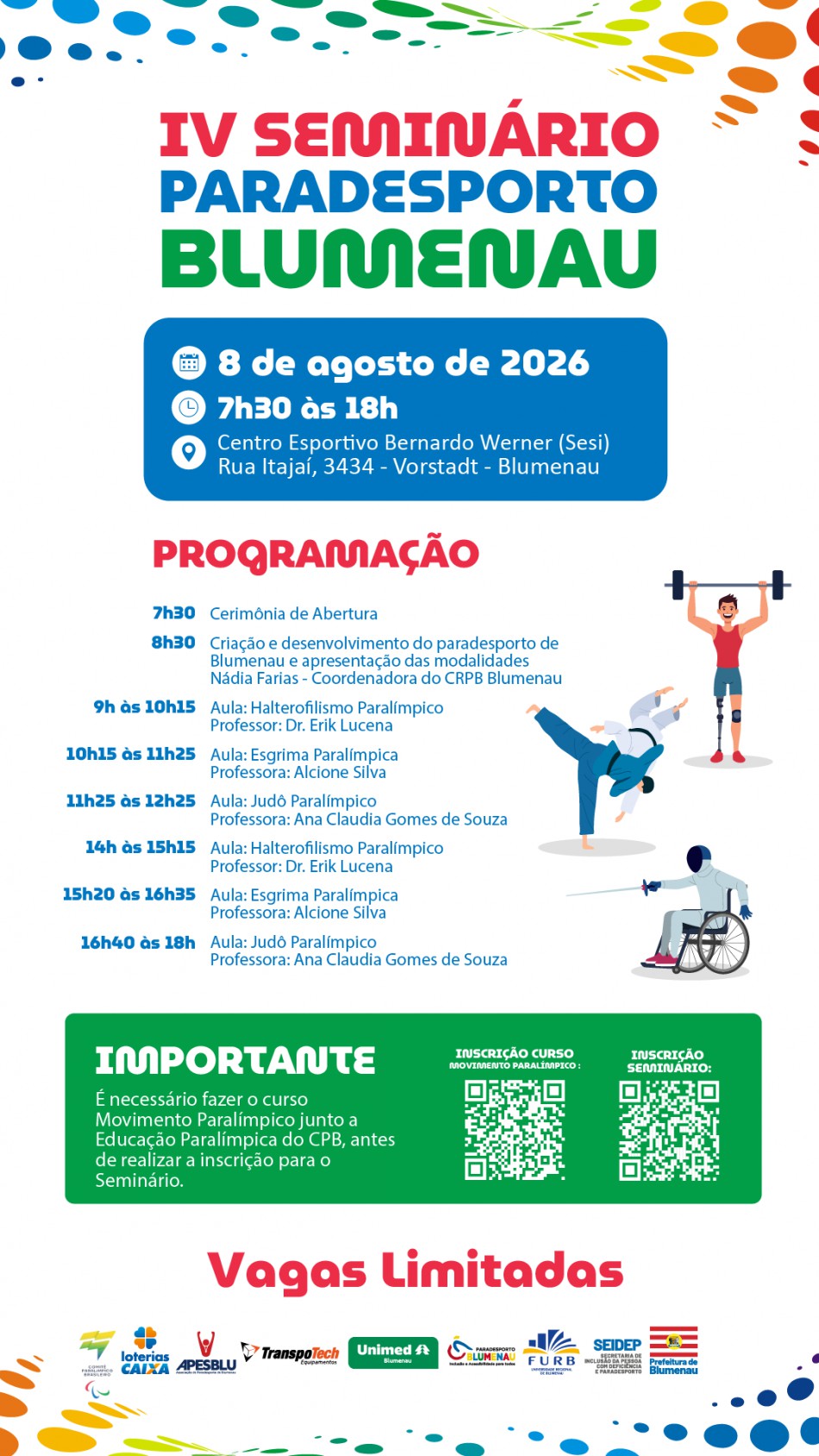 Blumenau realiza a 4ª edição do Seminário do Paradesporto neste sábado, dia 8