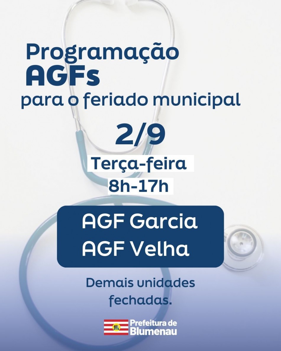 Prefeitura mantém os AGFs Garcia e Velha abertos no aniversário de Blumenau