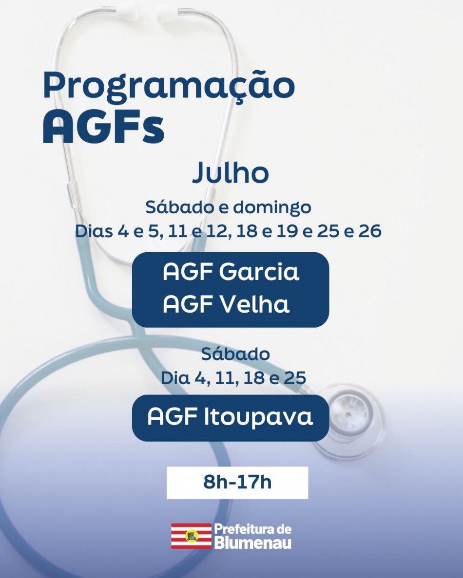 AGFs Garcia, Velha e Itoupava seguem abertos nos fins de semana de julho
